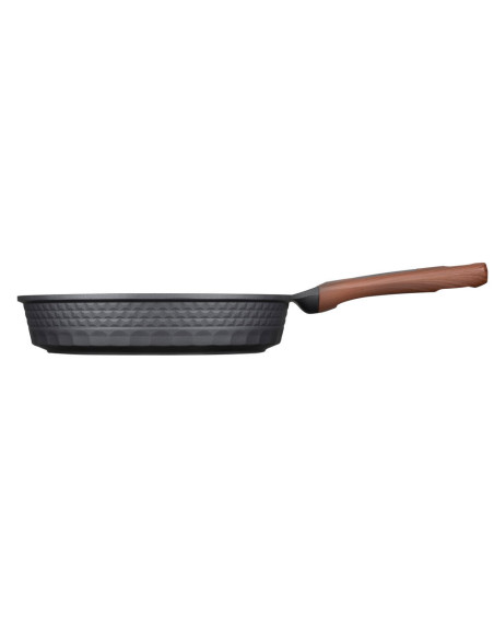 SARTEN RESTO ANTIADH. DISEÑO 3D 28CM ANCHO 6CM ALTO ALUMINIO-MANGO MADERA TODO TIPO DE COCINA NEGRO