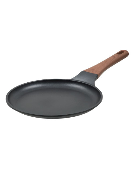 SARTEN CREPERA RESTO ANTIADH. DISEÑO 3D  24CM ANCHO 2.1CM ALTO ALUMINIO-MANGO MADERA TODO TIPO DE COCINA NEGRO
