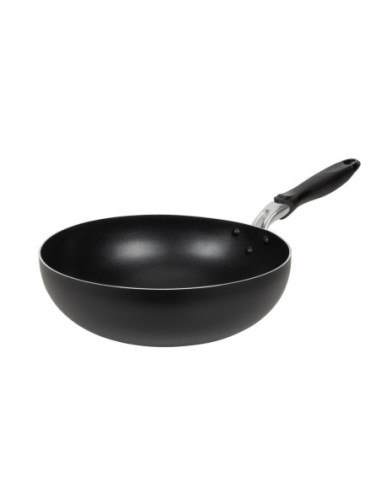SARTEN WOK RESTO ANTIADH. FONDO REFORZADO 30CM ANCHO 6CM ALTO ALUMINIO-MANGO BAQUELITA TODO TIPO  DE COCINA NEGRO