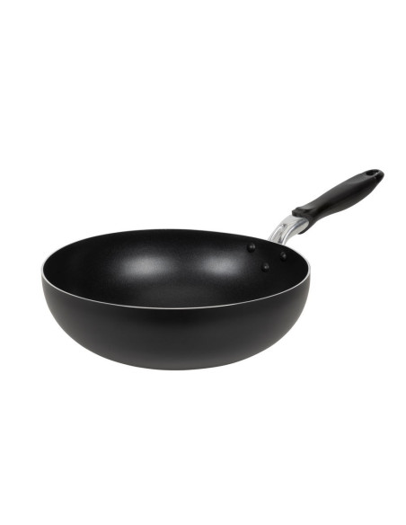 SARTEN WOK RESTO ANTIADH. FONDO REFORZADO 30CM ANCHO 6CM ALTO ALUMINIO-MANGO BAQUELITA TODO TIPO  DE COCINA NEGRO