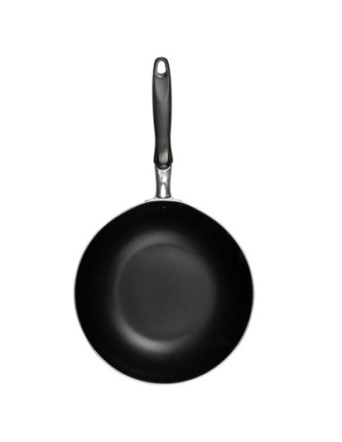 SARTEN WOK RESTO ANTIADH. FONDO REFORZADO 30CM ANCHO 6CM ALTO ALUMINIO-MANGO BAQUELITA TODO TIPO  DE COCINA NEGRO