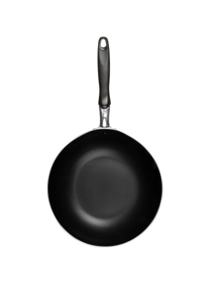SARTEN WOK RESTO ANTIADH. FONDO REFORZADO 30CM ANCHO 6CM ALTO ALUMINIO-MANGO BAQUELITA TODO TIPO  DE COCINA NEGRO