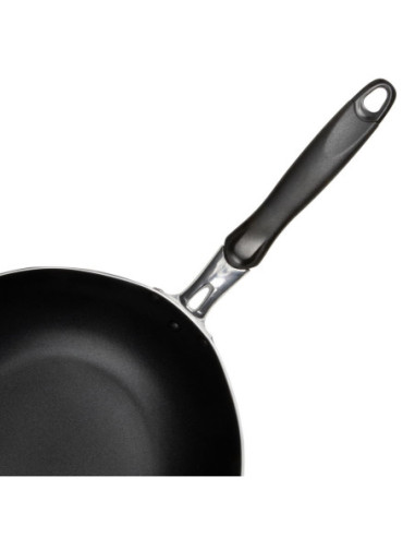 SARTEN WOK RESTO ANTIADH. FONDO REFORZADO 30CM ANCHO 6CM ALTO ALUMINIO-MANGO BAQUELITA TODO TIPO  DE COCINA NEGRO