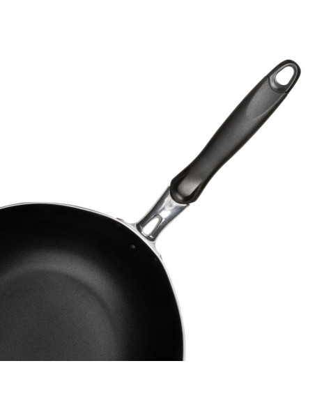 SARTEN WOK RESTO ANTIADH. FONDO REFORZADO 30CM ANCHO 6CM ALTO ALUMINIO-MANGO BAQUELITA TODO TIPO  DE COCINA NEGRO