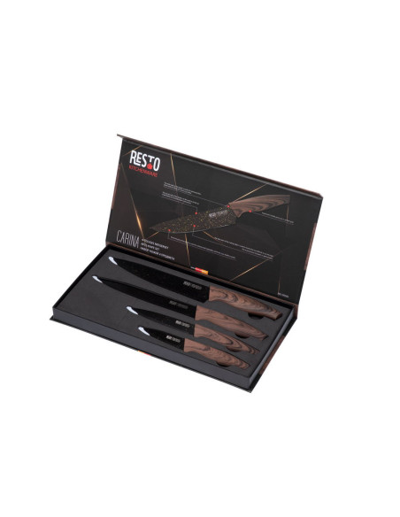 SET DE CUCHILLOS RESTO ACERO INOX. 4 PCS MANGO DE MADERA SUPERFICIE ANTIBACTERIANA