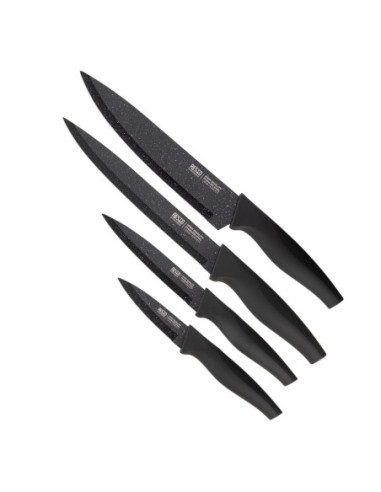 SET DE CUCHILLOS RESTO ACERO INOX. 4 PCS MANGOS ERGONOMICOS SUPERFICIE ANTIBACTERIANA NEGRO