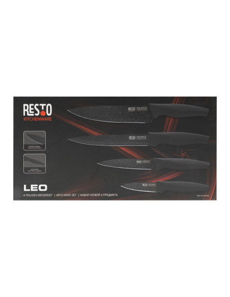 SET DE CUCHILLOS RESTO ACERO INOX. 4 PCS MANGOS ERGONOMICOS SUPERFICIE ANTIBACTERIANA NEGRO