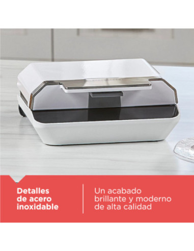 SANDWHICHERA BLACK DECKER 750W 2 PANES CLIP BLOQUEO LUCES ACERO INOX. BLANCA