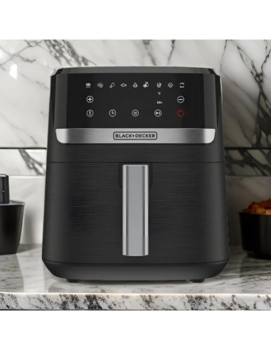 FREIDORA DE AIRE BLACK DECKER 5.5 LTS 1500W 9 FUNCIONES  PREPROGRAMADAS PANTALLA TACTIL NEGRO