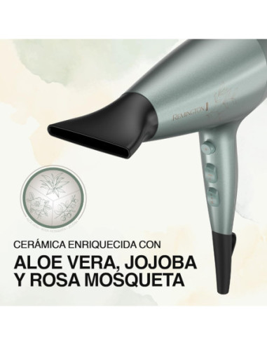 SECADOR DE CABELLO REMINGTON BOTANICALS 1875W 2 VEL.3 AJUSTES VERDE