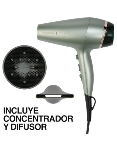 SECADOR DE CABELLO REMINGTON BOTANICALS 1875W 2 VEL.3 AJUSTES VERDE
