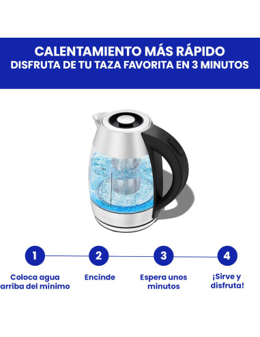TETERA ELECTRICA CHEFMAN INALAMBRICA 1.8LTS-LUCES LED-BOTON- INFUSOR JARRA DE CRISTAL ACERO INOX.