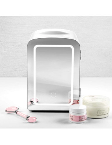 Enfriador Chefman Portatil 4lts Puerta Con Espejo Y Luz Led Ajuste Frio-Caliente Blanca