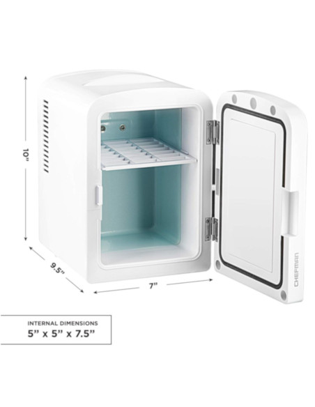 Enfriador Chefman Portatil 4lts Puerta Con Espejo Y Luz Led Ajuste Frio-Caliente Blanca