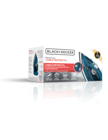 Plancha De Ropa Black Decker- 1200w Liviana Cable Retractil Suela Ceramica Azul
