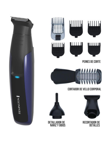 Recortadora Todo En 1 Remington Recargable 10 Pcs Cuchillas Titanio Negra-Azul