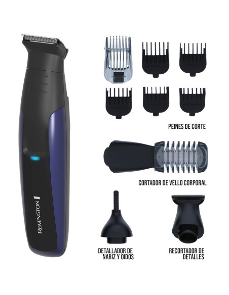 Recortadora Todo En 1 Remington Recargable 10 Pcs Cuchillas Titanio Negra-Azul