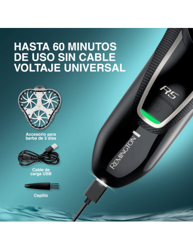 Afeitadora Recargable Remington R5style 3 Cabezas Presion Plus Inalambrica 60 Min Negra