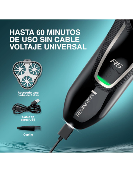 Afeitadora Recargable Remington R5style 3 Cabezas Presion Plus Inalambrica 60 Min Negra
