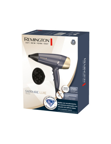 Secador De Cabello Remington Sapphire Luxe 2200w 3 Niveles 2 Vel. Acondicionamiento Azul Marino-Champagne