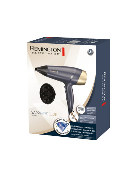 Secador De Cabello Remington Sapphire Luxe 2200w 3 Niveles 2 Vel. Acondicionamiento Azul Marino-Champagne