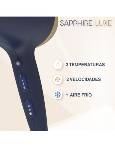 Secador De Cabello Remington Sapphire Luxe 2200w 3 Niveles 2 Vel. Acondicionamiento Azul Marino-Champagne
