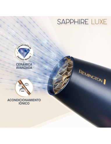 Secador De Cabello Remington Sapphire Luxe 2200w 3 Niveles 2 Vel. Acondicionamiento Azul Marino-Champagne