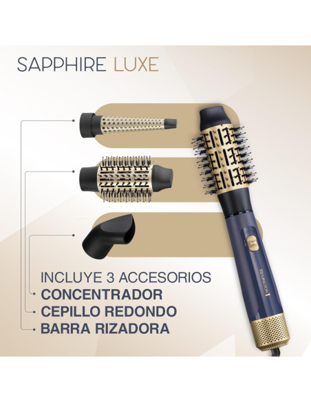 Cepillo De Aire Remington Sapphire Luxe 1000w 2 Niveles De Temperatura 2 Velocidades Color Azul Dorado