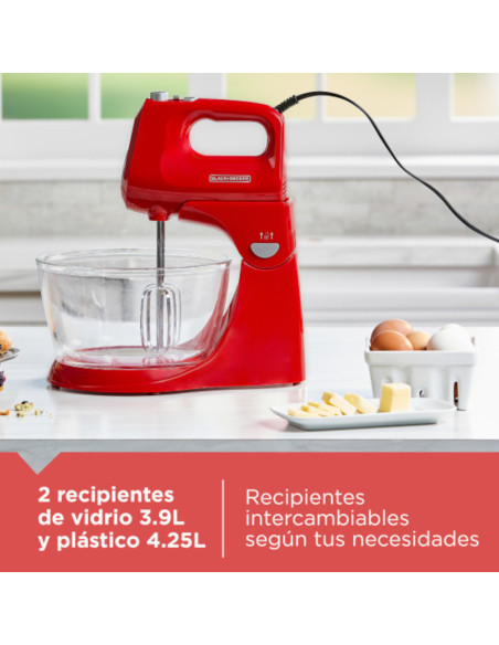 Batidora De Pedestal Black Decker 250w 5 Velocidades 2 Tazones Vidr.-Plast. Turbo Roja