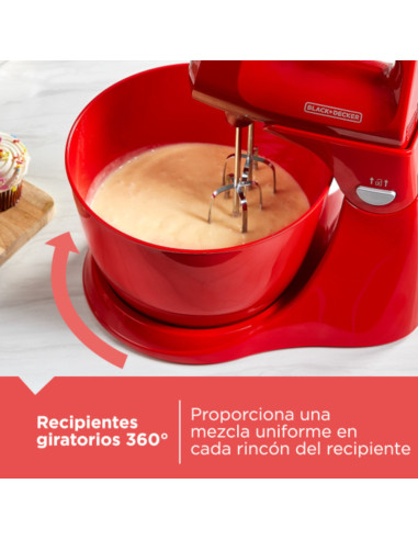 Batidora De Pedestal Black Decker 250w 5 Velocidades 2 Tazones Vidr.-Plast. Turbo Roja