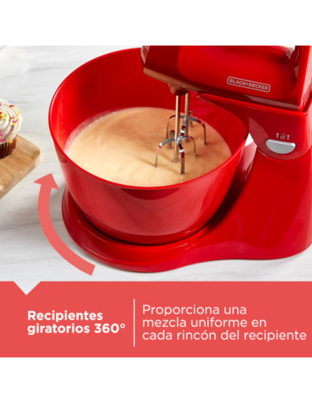 Batidora De Pedestal Black Decker 250w 5 Velocidades 2 Tazones Vidr.-Plast. Turbo Roja