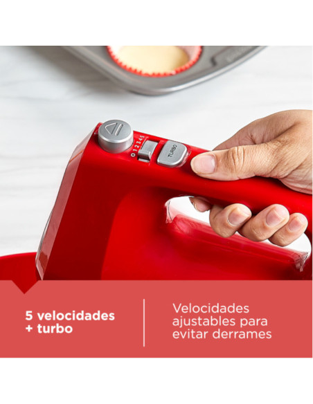 Batidora De Pedestal Black Decker 250w 5 Velocidades 2 Tazones Vidr.-Plast. Turbo Roja