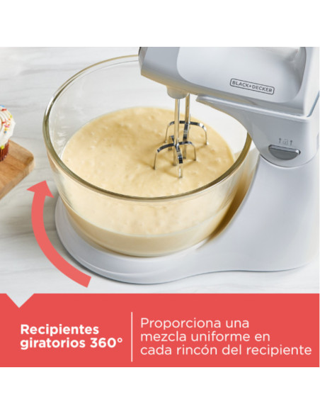 Batidora De Pedestal Black Decker 250w 5 Velocidades 2 Tazones Vidr.-Plast. Turbo Blanca