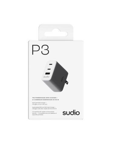 Cargador Tipo Usb-C 65w - 2 Puertos Usb-C 1 Puerto Usb-A Blanco