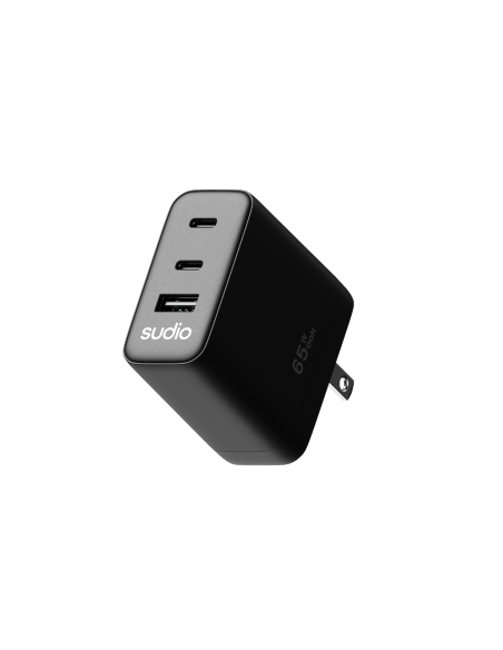 Cargador Tipo Usb-C 65w - 2 Puertos Usb-C 1 Puerto Usb-A Negro