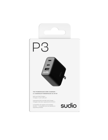 Cargador Tipo Usb-C 65w - 2 Puertos Usb-C 1 Puerto Usb-A Negro