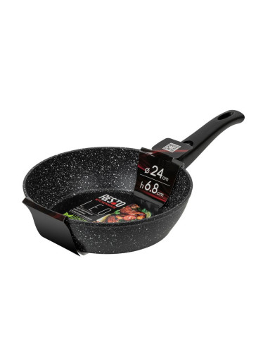 Sarten Resto Antiadh. De Marmol 24cm Ancho 6.8cm Alto Aluminio Forjado-Mango Plastico Desmontable Todo Tipo De Cocina Negro
