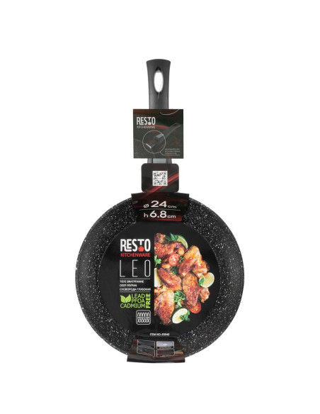 Sarten Resto Antiadh. De Marmol 24cm Ancho 6.8cm Alto Aluminio Forjado-Mango Plastico Desmontable Todo Tipo De Cocina Negro