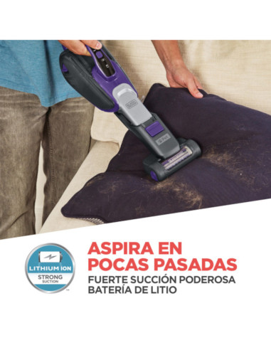 Aspiradora De Mano Black Decker Inalambrica Para Mascotas 2 Velocidades Recargable Gris-Purpura