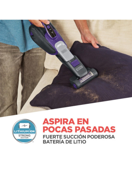 Aspiradora De Mano Black Decker Inalambrica Para Mascotas 2 Velocidades Recargable Gris-Purpura