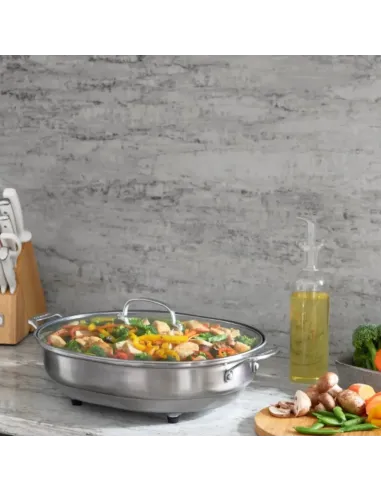 Sarten Electrico Cuisinart 1500w Antiadherente Acero Inox. Ctrl Temperatura Tapa Transparente