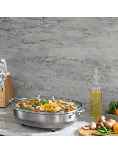Sarten Electrico Cuisinart 1500w Antiadherente Acero Inox. Ctrl Temperatura Tapa Transparente