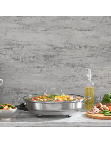 Sarten Electrico Cuisinart 1500w Antiadherente Acero Inox. Ctrl Temperatura Tapa Transparente