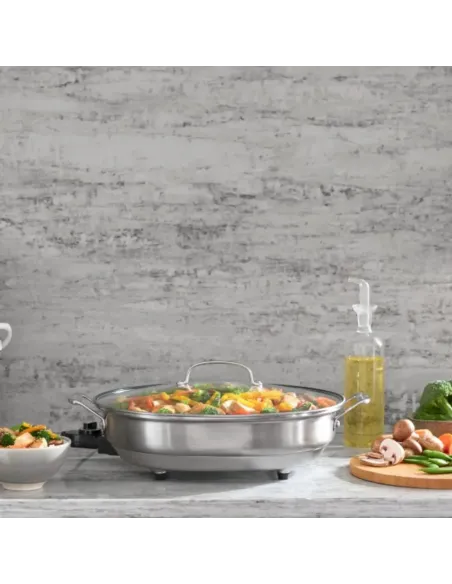 Sarten Electrico Cuisinart 1500w Antiadherente Acero Inox. Ctrl Temperatura Tapa Transparente