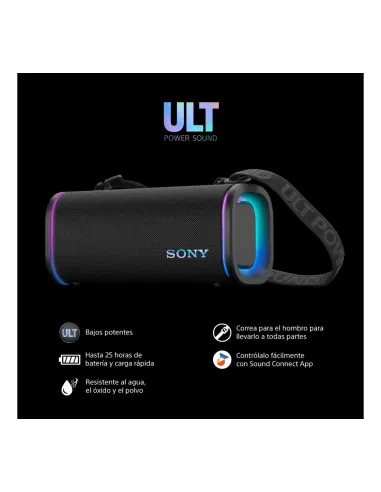 Parlante Sony Ult Field 5 Inalambrico Ip66 Y Ip67 Bluethoo 5,7 Luces Negro