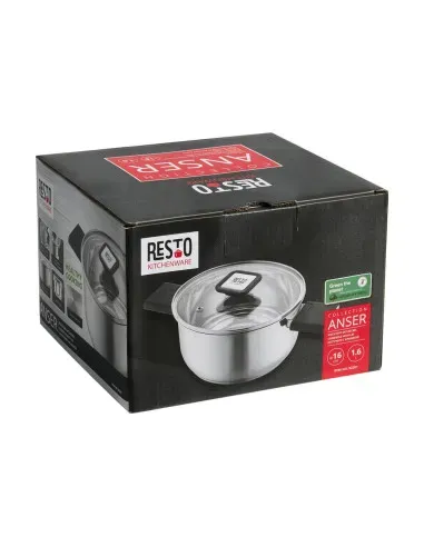 Olla Resto 1.6lts Asas Plegables-Tapa Vidrio Templado 16 Cm Induccion Acero Inox