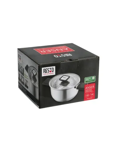 Olla Resto 1.6lts Asas Plegables-Tapa Vidrio Templado 16 Cm Induccion Acero Inox