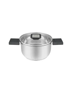 Olla Resto 1.6lts Asas Plegables-Tapa Vidrio Templado 16 Cm Induccion Acero Inox
