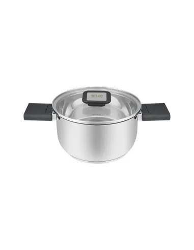 Olla Resto 1.6lts Asas Plegables-Tapa Vidrio Templado 16 Cm Induccion Acero Inox