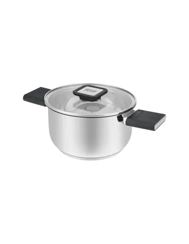 Olla Resto 1.6lts Asas Plegables-Tapa Vidrio Templado 16 Cm Induccion Acero Inox